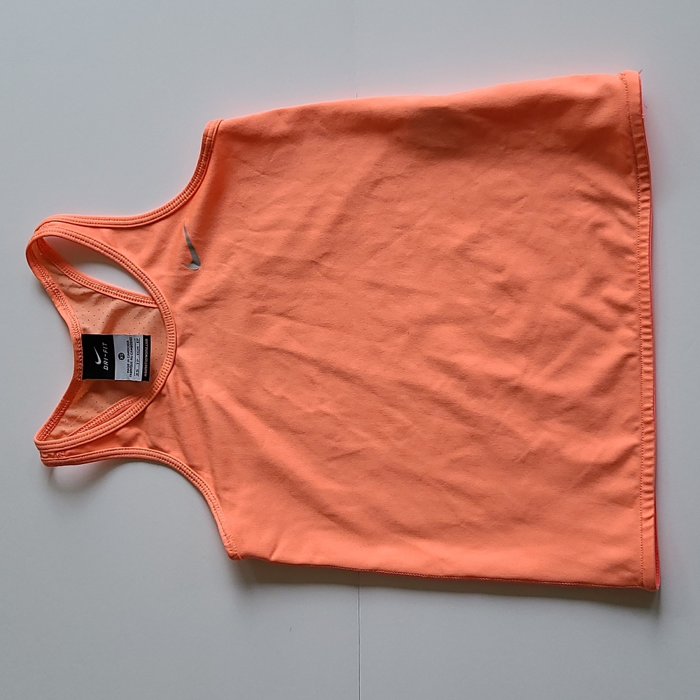 Nike XS orange peach gray logo fitted mesh racerback tanktop running gym summer